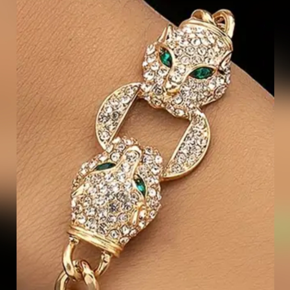 PANTHER BRACELET WHITE TOPAZ/CHROME EYES FITS 7 to 10 in